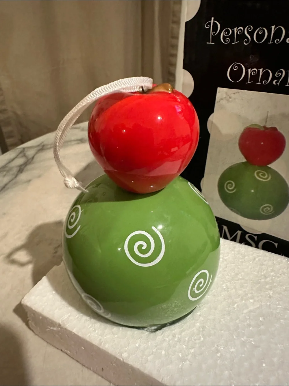 Personalize Me Holiday Ornament — Red & Green Ceramic Apple Design